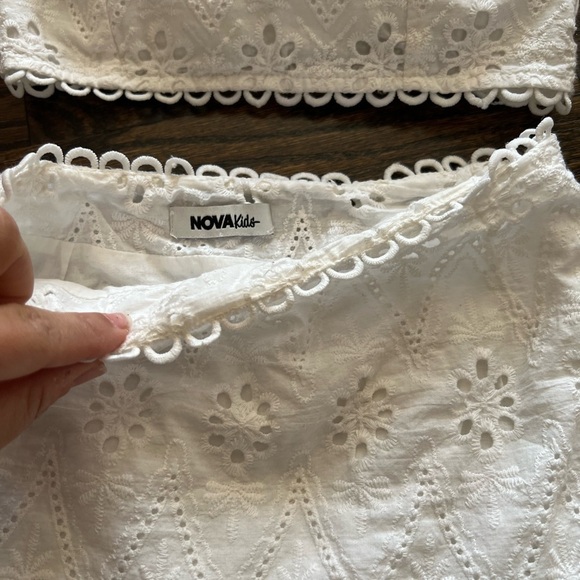 Worn once! Fashion Nova Kids size 6 two-piece white crop and skirt set - Picture 2 of 5